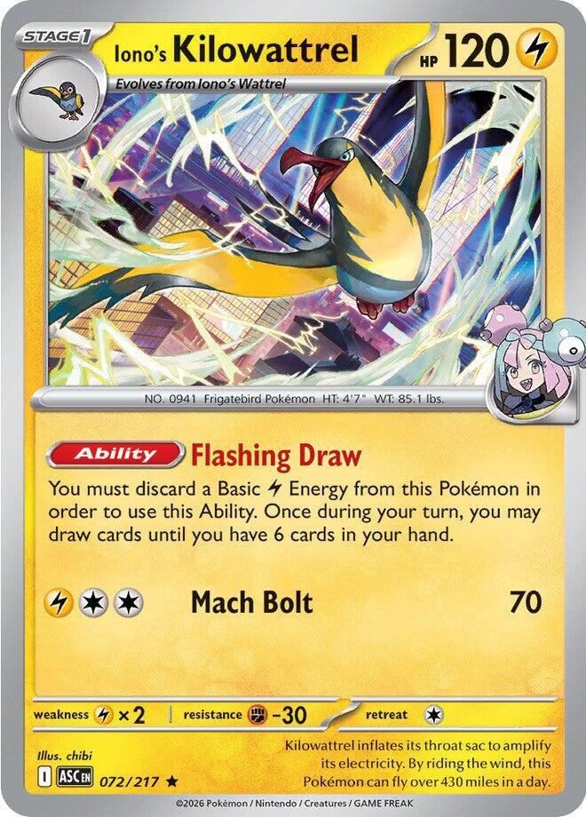 Iono's Kilowattrel ASC 072/217 Rare Holo