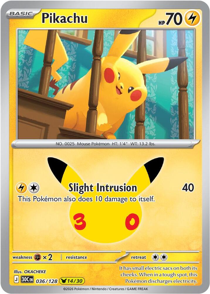 Pikachu 30C 036/128 Pikachu Rare Holo