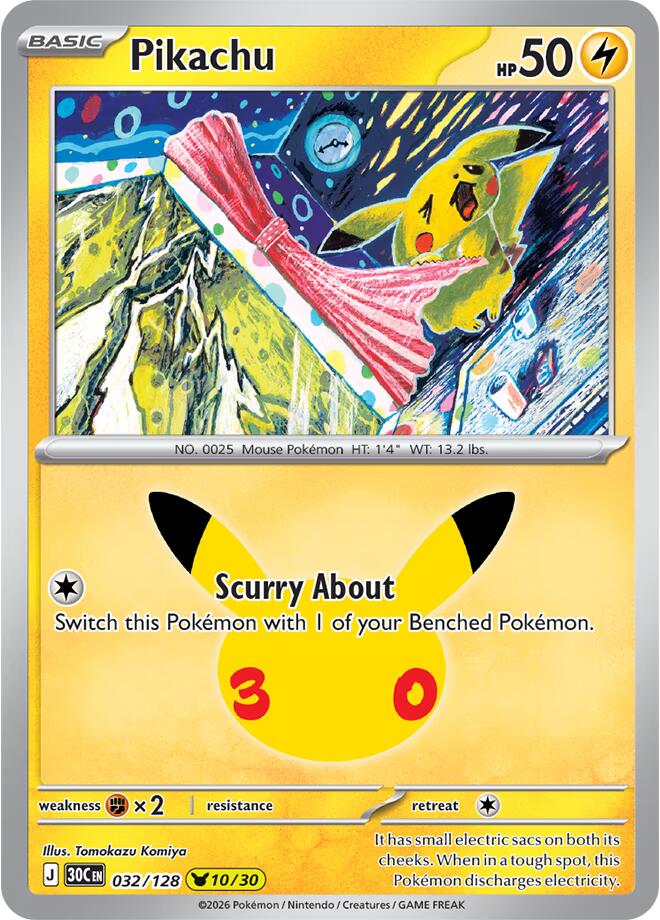 Pikachu 30C 032/128 Pikachu Rare Holo