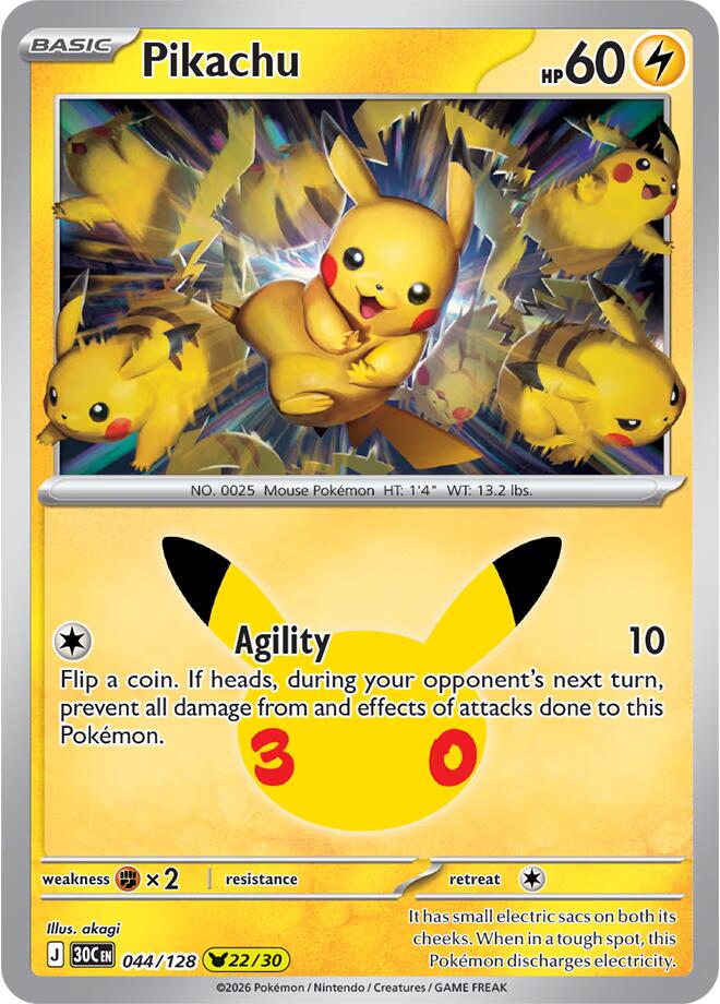 Pikachu 30C 044/128 Pikachu Rare Holo