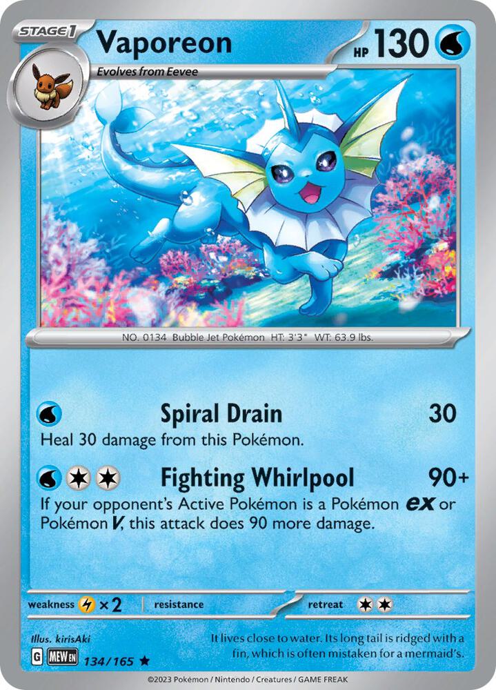 Vaporeon MEW 134/165 Rare Holo