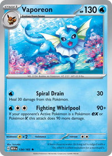 Vaporeon MEW 134/165 Rare Holo