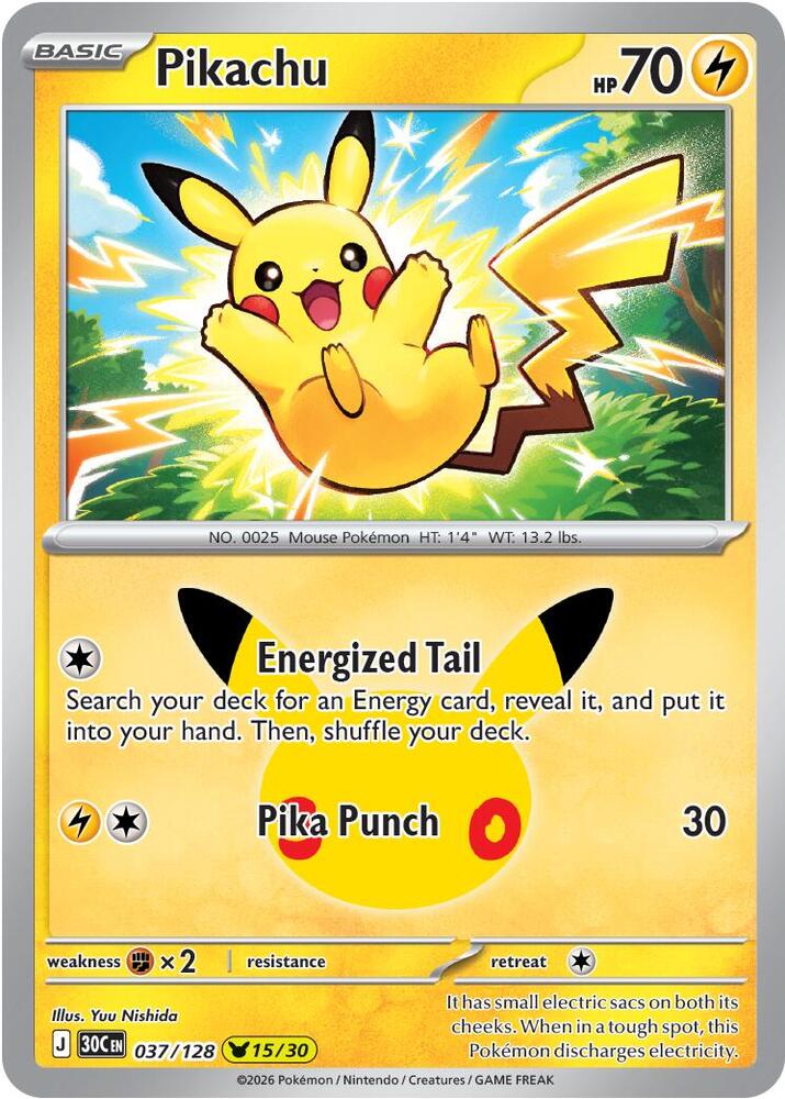 Pikachu 30C 037/128 Pikachu Rare Holo