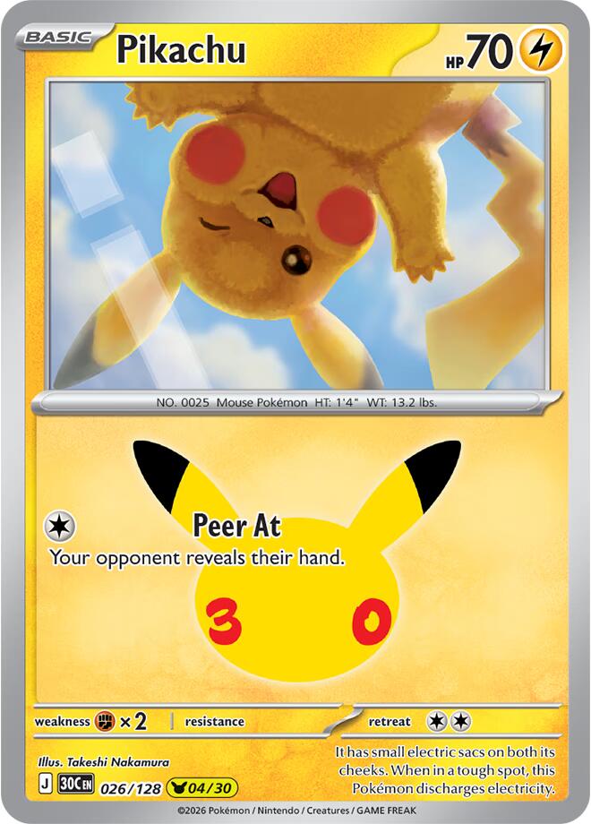 Pikachu 30C 026/128 Pikachu Rare Holo