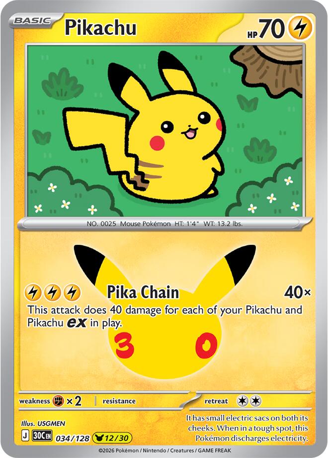 Pikachu 30C 034/128 Pikachu Rare Holo