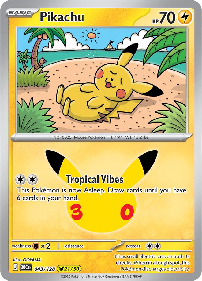 Pikachu 30C 043/128 Pikachu Rare Holo