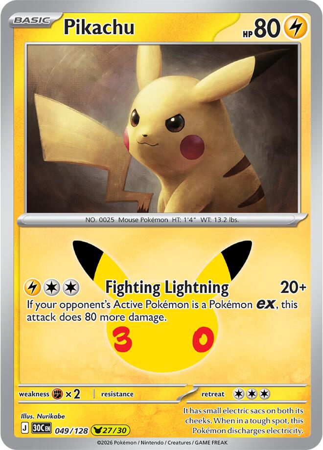 Pikachu 30C 049/128 Pikachu Rare Holo