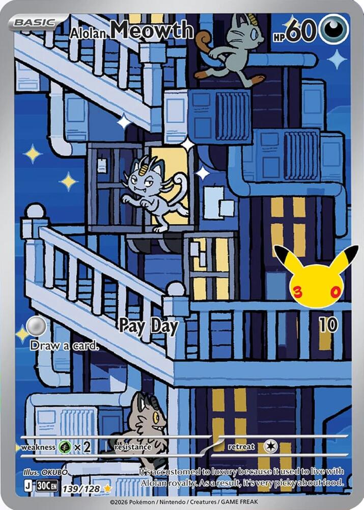 Alolan Meowth 30C 139/128 Illustration Rare Holo