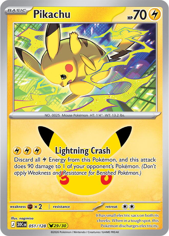 Pikachu 30C 051/128 Pikachu Rare Holo