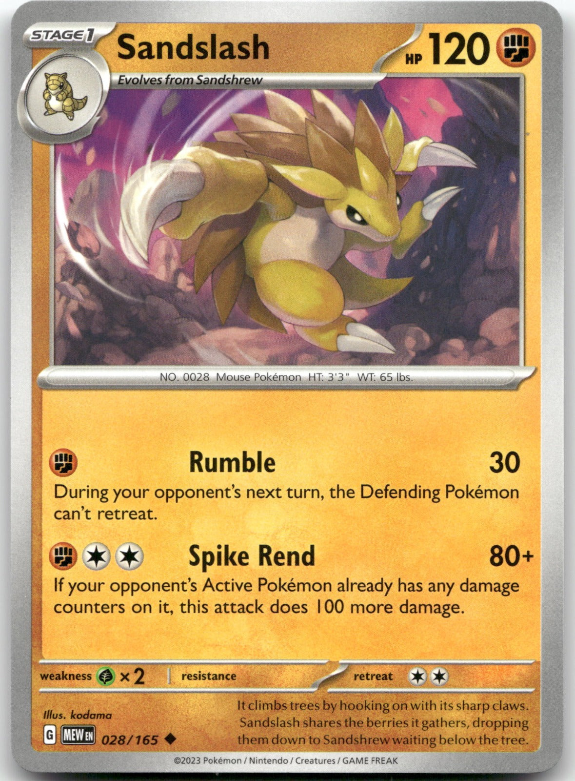 Sandslash MEW 028/165 Uncommon